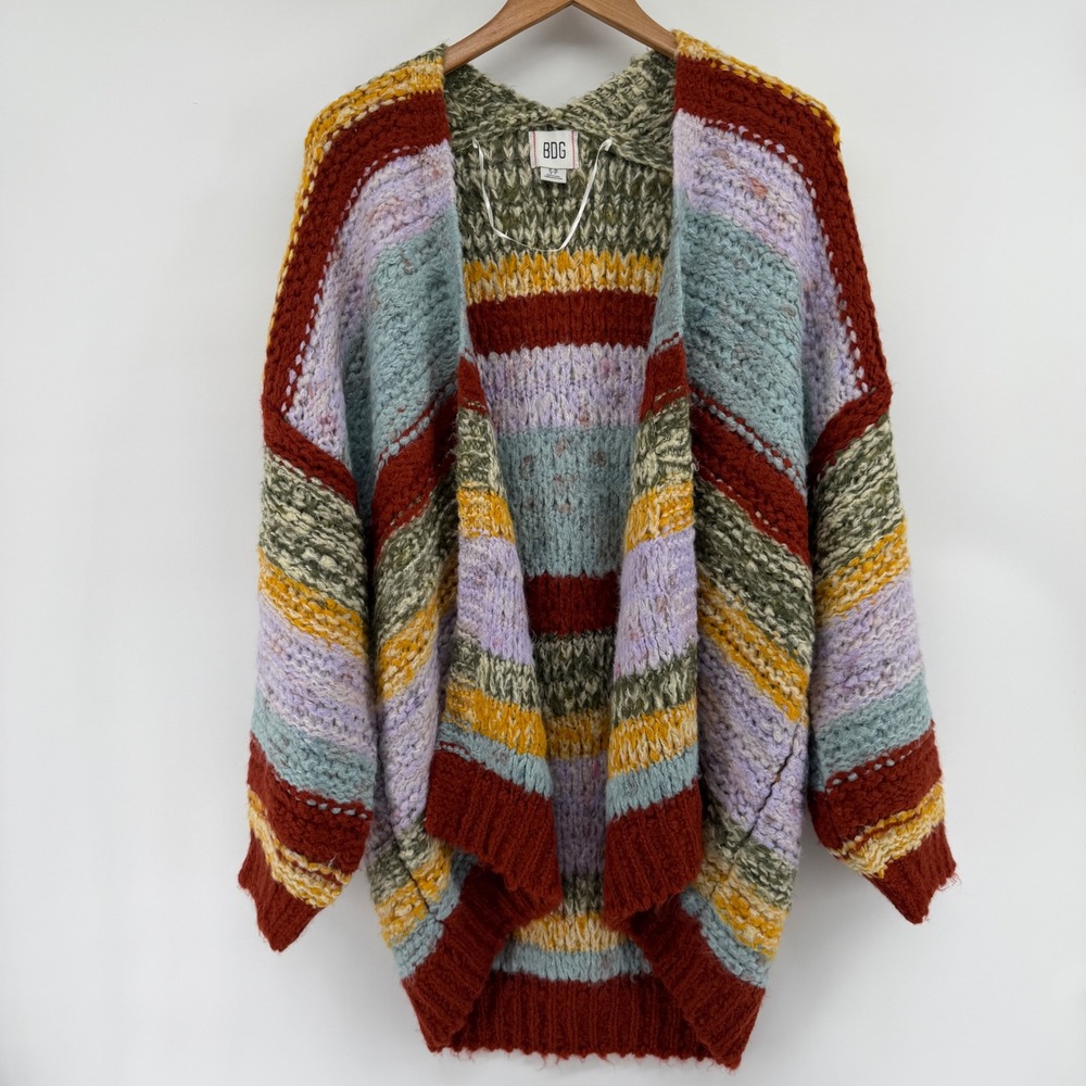 BDG Urban Outfitters Striped Chunky Knit Cardigan Sweater Multicolor Small